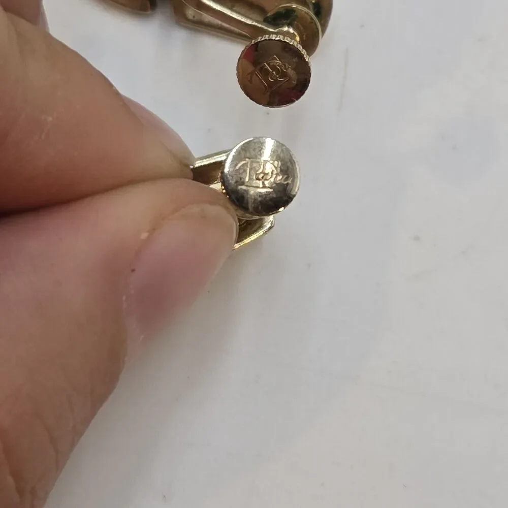 Vintage TARA Gold Tone Door Knocker Rhinestone Screw Back Earrings